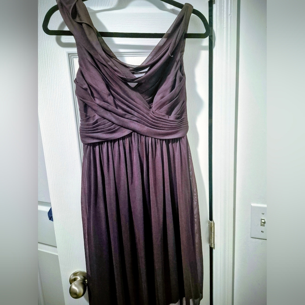 David's Bridal Plum Asymmetrical Draped Sleeveless Dress